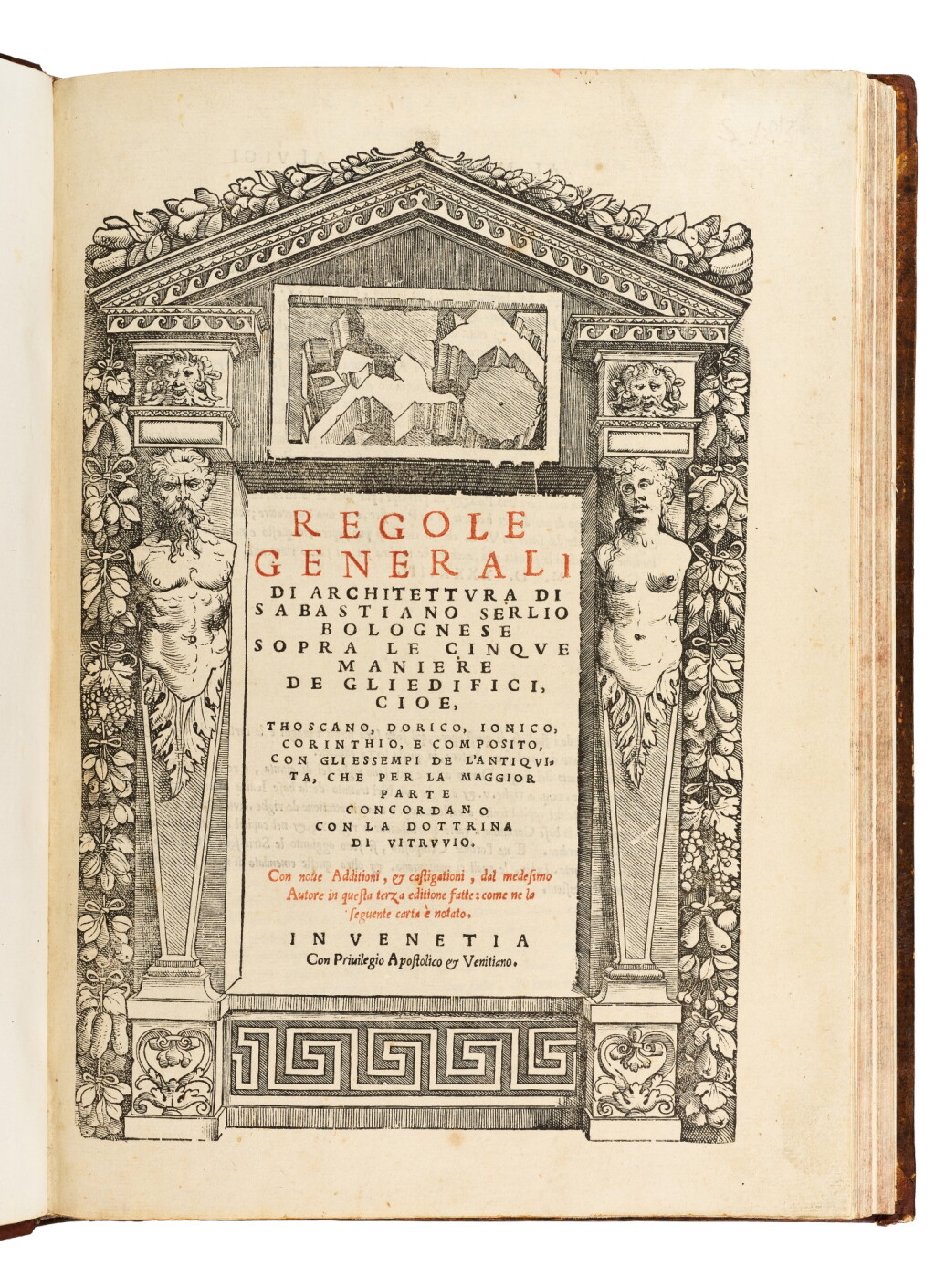 View full screen - View 1 of Lot 216. Serlio, Regole generali di architettura, Venice, 1551, later calf-backed boards.