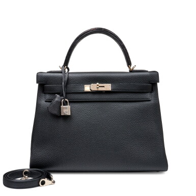 View full screen - View 1 of Lot 1392. Limited Edition Black Togo and Alligator Touch Kelly 32 Retourne Palladium Hardware, 2020.