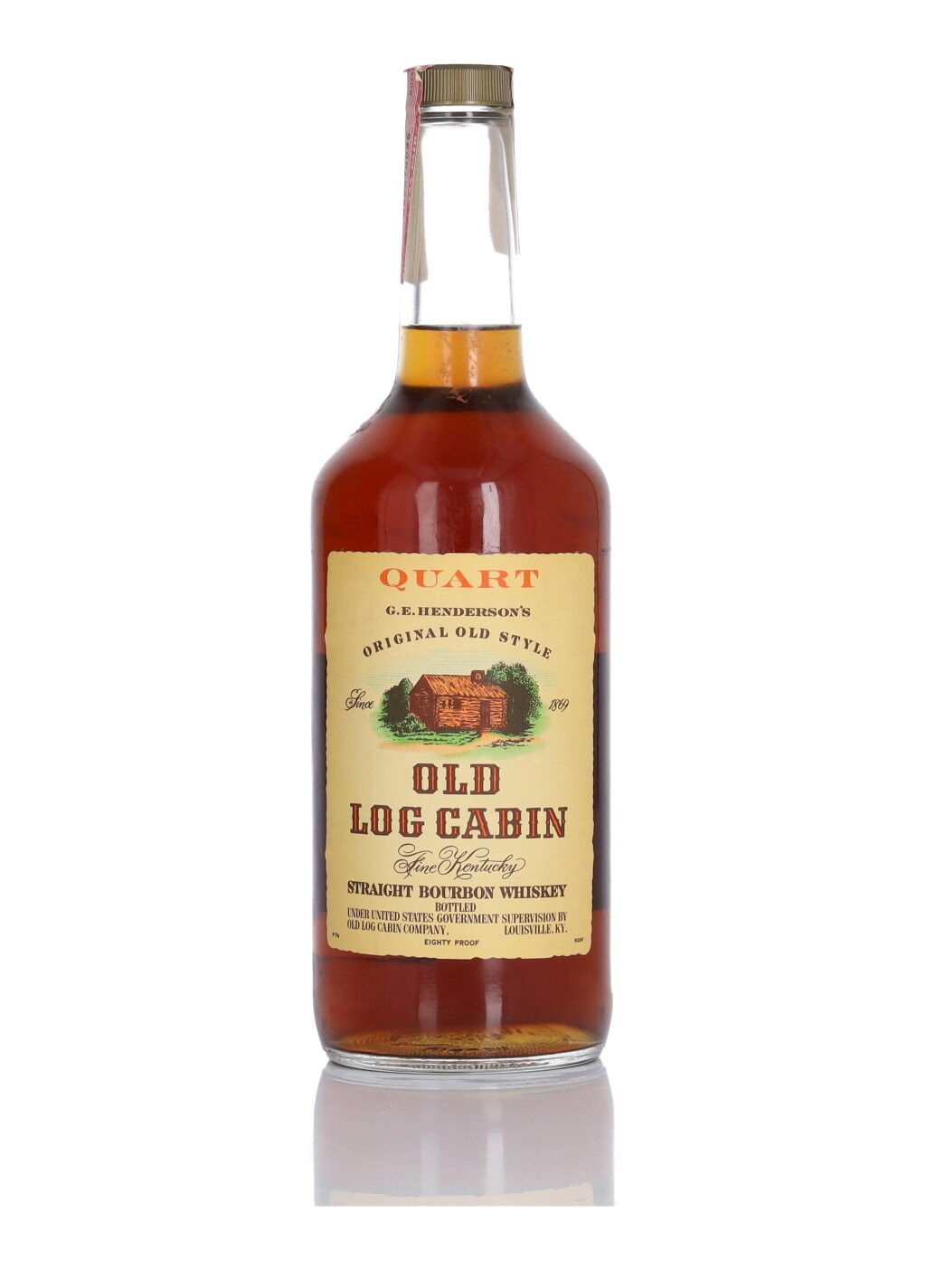 View full screen - View 1 of Lot 254. Old Log Cabin 4 Year Old 80 Proof NV (1 Bottle Quart).