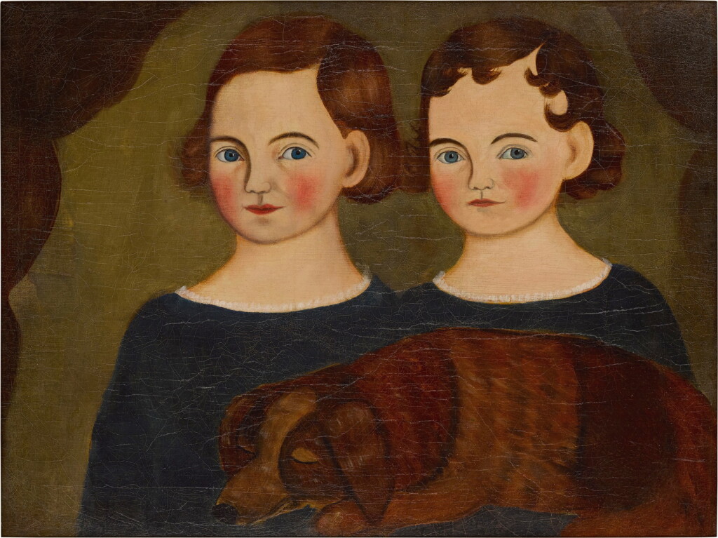 View full screen - View 1 of Lot 1539. Double Portrait: Sisters with a Sleeping Brown Dog.