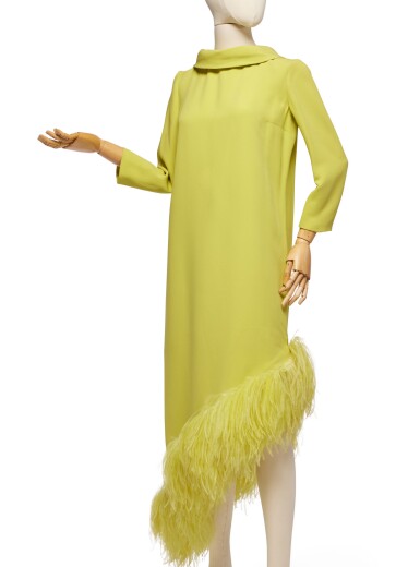 View full screen - View 1 of Lot 10. Haute Couture Chartreuse Silk Crêpe Evening Gown, 1965.