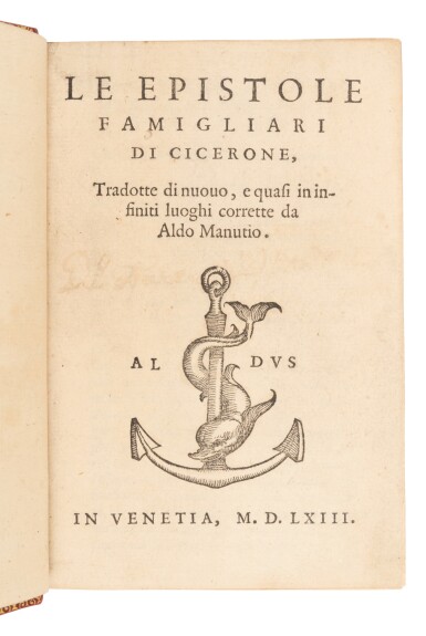 View full screen - View 1 of Lot 82. Cicero, Le epistole famigliari, Venice, Paolo Manuzio, 1563, modern red morocco.