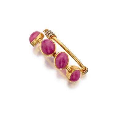 View full screen - View 1 of Lot 123. Gold, Ruby and Diamond Bracelet.