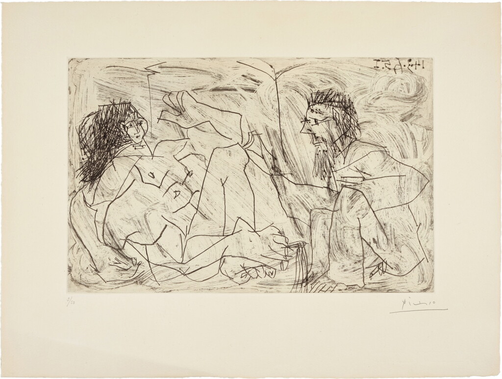 View full screen - View 1 of Lot 136. Homme barbu avec une femme nue (B. 1222; Ba. 1204).