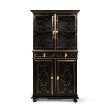 View full screen - View 1 of Lot 124. A brass and ebony bookcase, Louis XIV, circa 1700 | Bibliothèque en ébène et laiton d’époque Louis XIV, vers 1700.