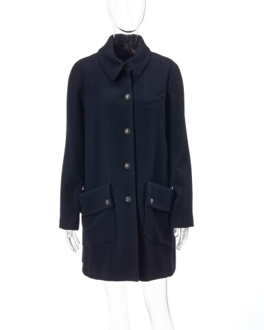 View full screen - View 1 of Lot 94. Midnight blue wool- and silk- blend coat.