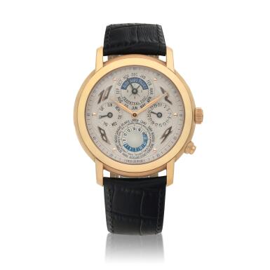 View full screen - View 1 of Lot 112. Métropolis Jules Audemars, Ref. 25919OR/O/0002CR/01 Pink gold perpetual calendar world time wristwatch with leap-year indication Circa 2002.