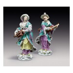 A PAIR OF MEISSEN LARGE FIGURES OF MALABAR MUSICIANS CIRCA 1750