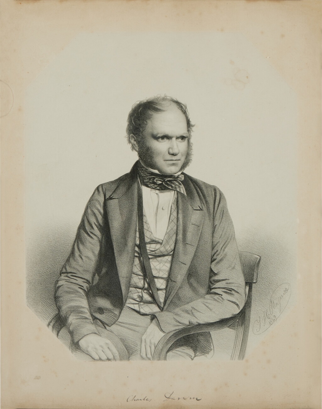 View full screen - View 1 of Lot 1015. (Darwin, Charles) | The first published portrait of Darwin, likely an artist's proof.