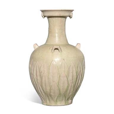 View full screen - View 1 of Lot 147. A large and rare green-glazed 'lotus' vase, Northern and Southern dynasties.