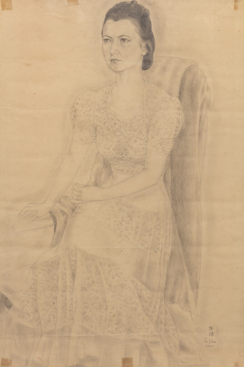 View full screen - View 1 of Lot 244. Lê Pho (1907 - 2001), Portrait de femme à la robe | 黎譜 (1907 - 2001), 女士肖像.