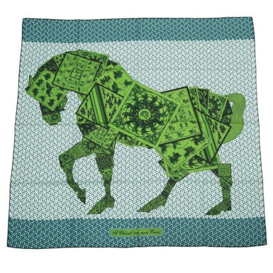 View full screen - View 1 of Lot 37. Hermès "A Cheval Sur Mon Carre" Silk Twill Scarf 90cm.