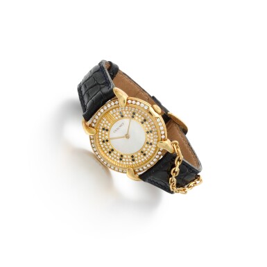 View full screen - View 1 of Lot 177. Sapphire and diamond wristwatch.