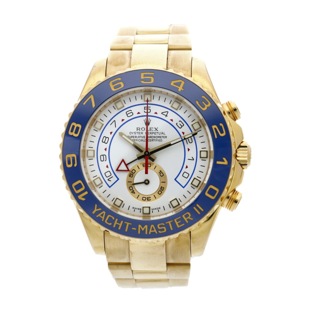 View full screen - View 1 of Lot 8. Reference 116688 Yacht-Master II A yellow gold automatic regatta chronograph wristwatch with bracelet, Circa 2008 .