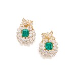 Pair of Emerald and Diamond Earclips