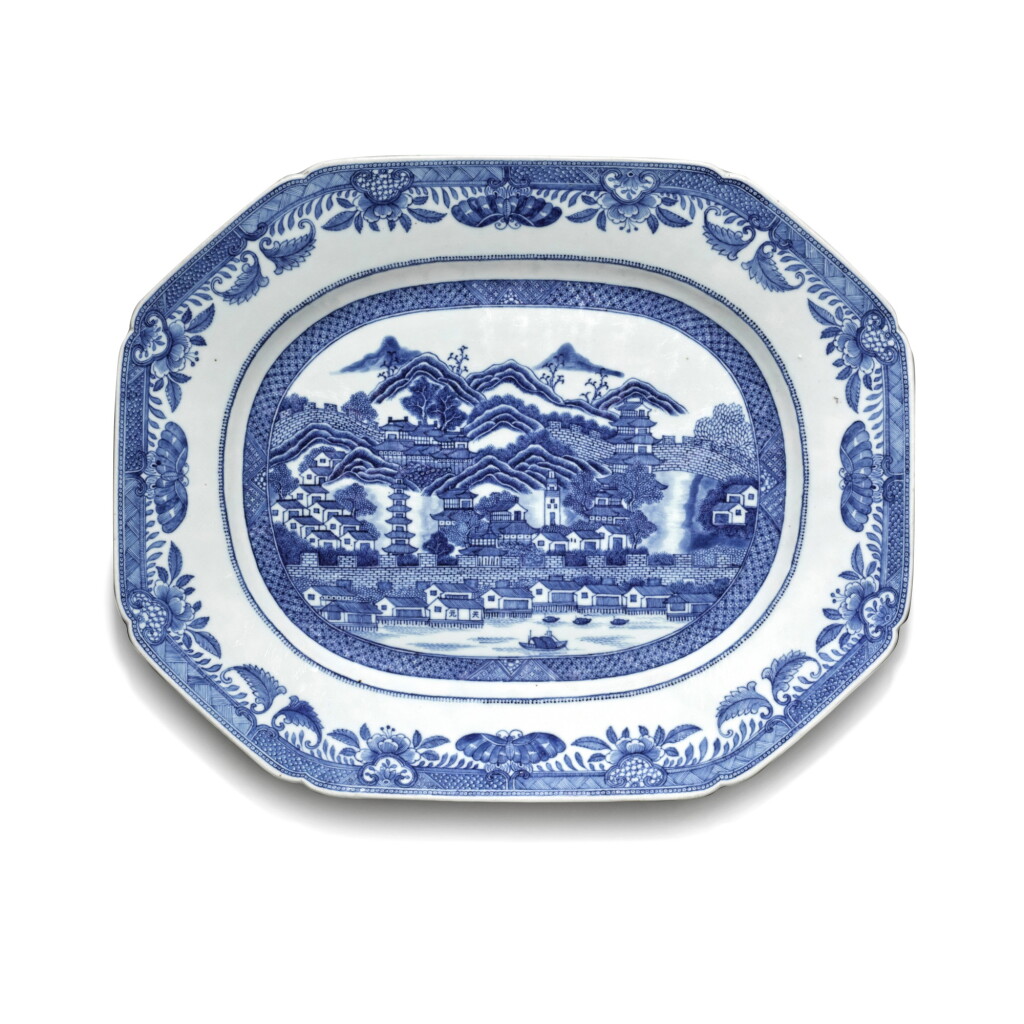 View full screen - View 1 of Lot 266. A large blue and white 'Canton' meat dish, Qing dynasty, 18th century.