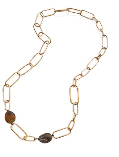 View full screen - View 1 of Lot 351. Gold, Agate and Turquoise Necklace.