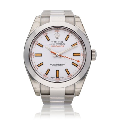 View full screen - View 1 of Lot 248. Reference 116400 Milgauss | A stainless steel anti-magnetic wristwatch with bracelet, Circa 2007.