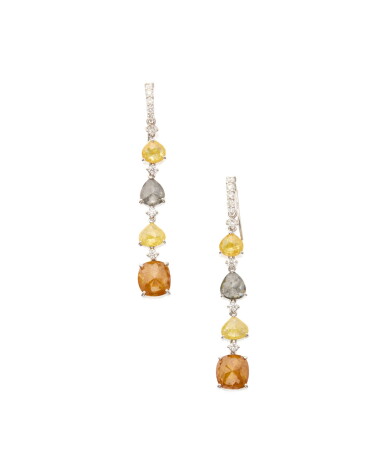 View full screen - View 1 of Lot 76. PAIR OF COLORED DIAMOND AND DIAMOND EARRINGS.