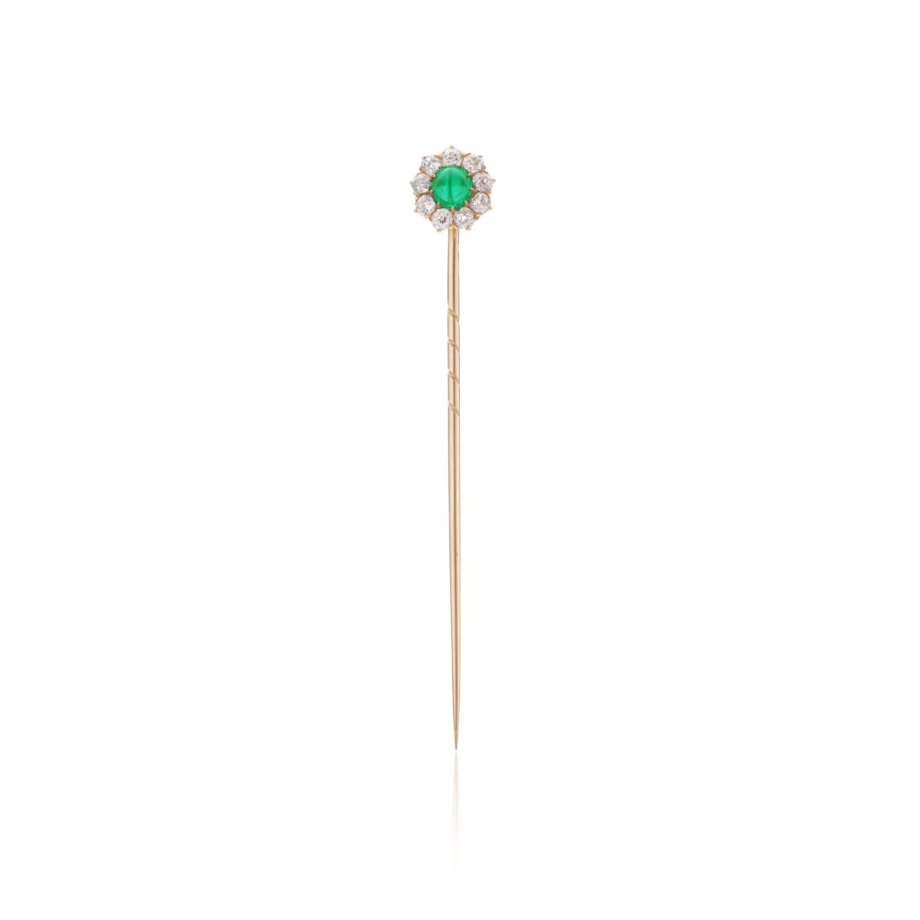 View full screen - View 1 of Lot 1013. Emerald and diamond tie pin, circa 1910.
