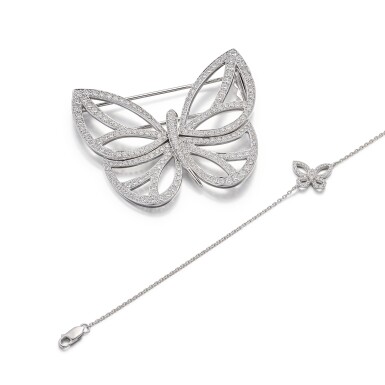 View full screen - View 1 of Lot 309. Diamond Bracelet and Diamond Brooch | 格拉夫 | 梵克雅寶 | 鑽石 手鏈 及 鑽石 胸針.