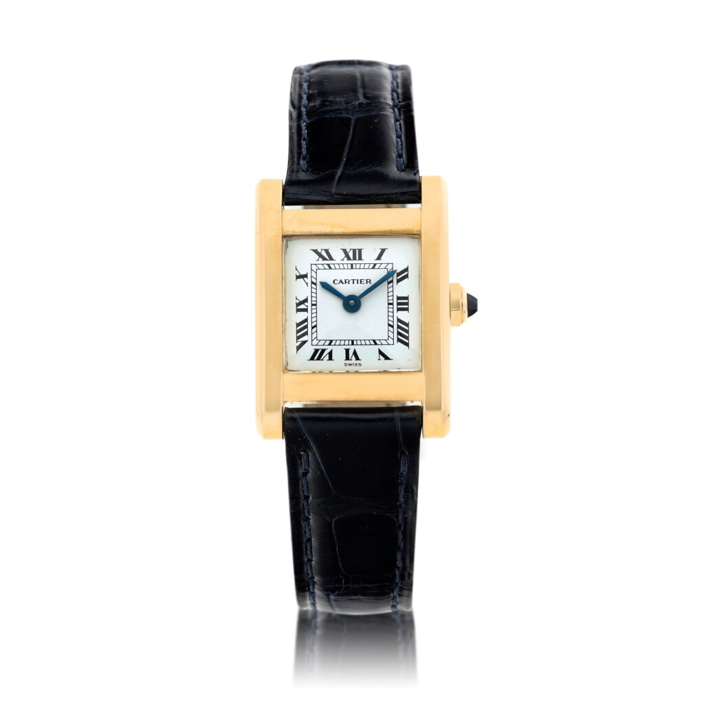 View full screen - View 1 of Lot 180. Tank, A pink gold rectangular wristwatch, Circa 1990 .