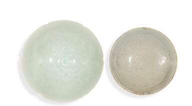 View full screen - View 1 of Lot 1240. Two molded Qingbai 'floral' articles, Southern Song dynasty | 南宋 青白釉印花花卉紋盌及盤.