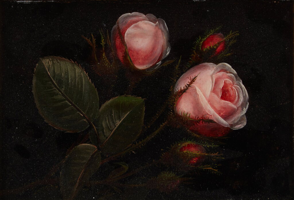 View full screen - View 1 of Lot 672. Roses; A Rose and Pansies on a Ledge.
