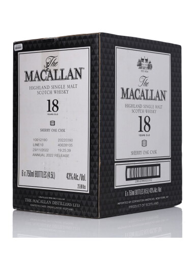 View full screen - View 1 of Lot 58. The Macallan 18 Year Old Sherry Oak 43.0 abv NV (6 Bottles 75cl).