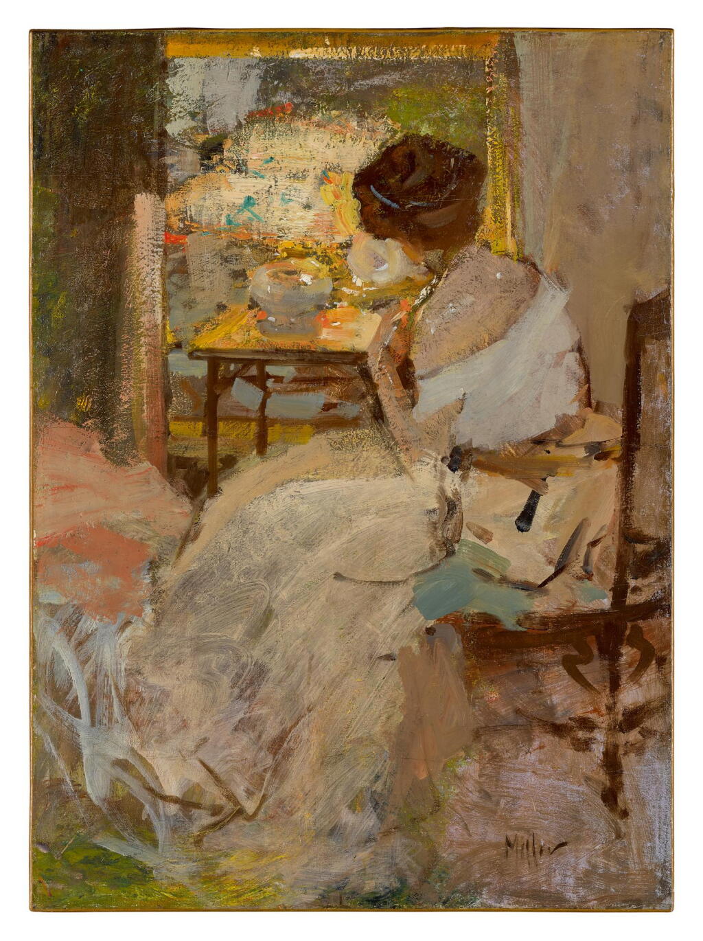 View full screen - View 1 of Lot 27. RICHARD EDWARD MILLER | WOMAN IN A WHITE DRESS (LADY IN A WHITE EVENING GOWN).