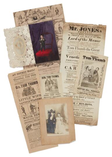 View full screen - View 1 of Lot 595. General Tom Thumb (Charles Sherwood Stratton) | Attractive broadsides, lithographs, and a cabinet card.