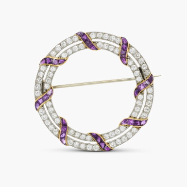 View full screen - View 1 of Lot 15. Amethyst and Diamond Wreath Brooch .