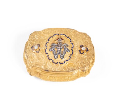 View full screen - View 1 of Lot 177. A jewelled gold and enamel Imperial presentation snuff box, German, circa 1900 | Tabatière impériale de présentation en or, émail, sertie de diamants, Allemagne, vers 1900.