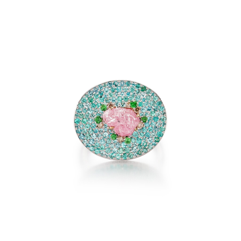 View full screen - View 1 of Lot 271. Purplish Pink Rough Diamond, Diamond and Gem Set Ring | 1.94克拉 紫粉紅色鑽石原石 配 鑽石 及 寶石 戒指.