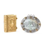An oval engraved mother-of-pearl plaque, 17th century, probably Venice and a possibly Italian gold binding, Venice, circa 1760, maker’s mark PM