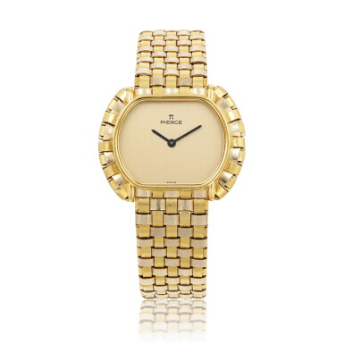View full screen - View 1 of Lot 377. Pierce | Montre bracelet de dame or | Lady's gold bracelet watch.