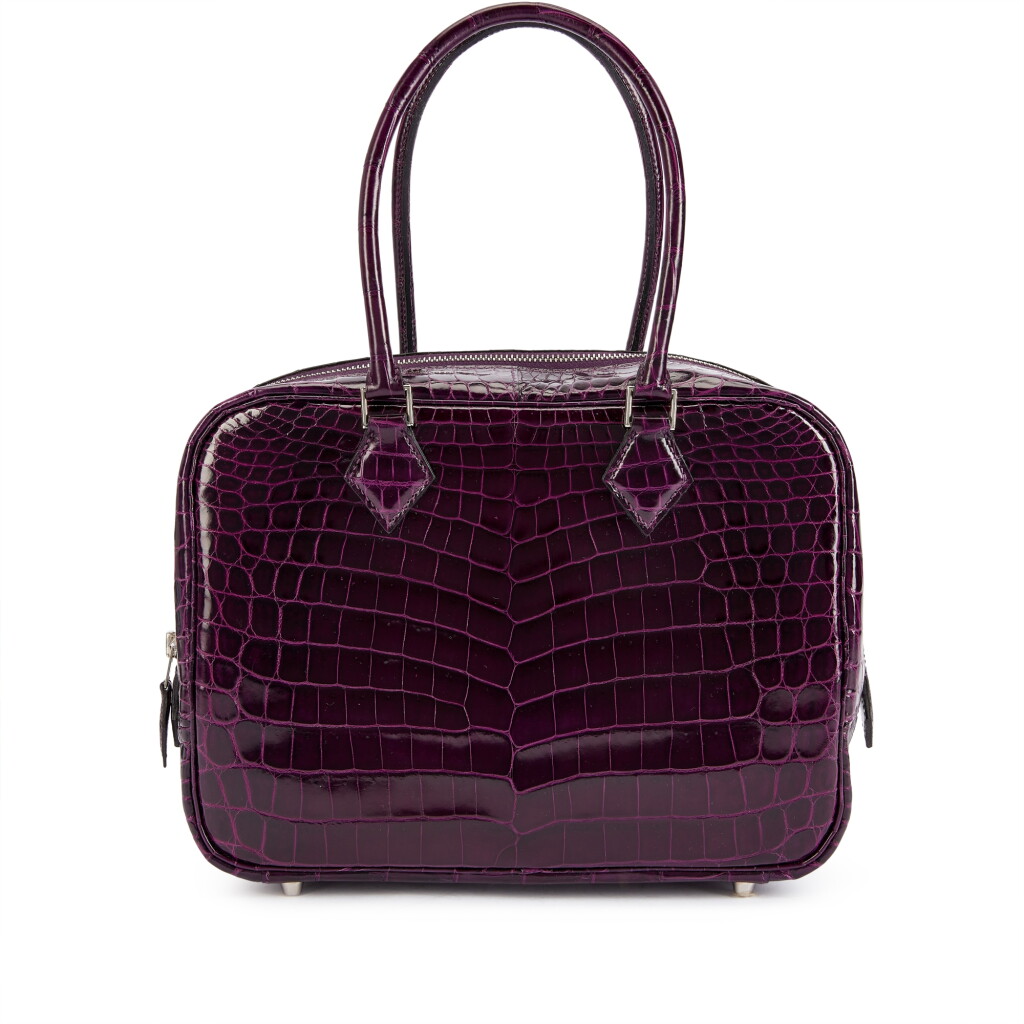 View full screen - View 1 of Lot 3113. Amethyst Shiny Niloticus Crocodile Plume 28 Palladium Hardware, 2011.