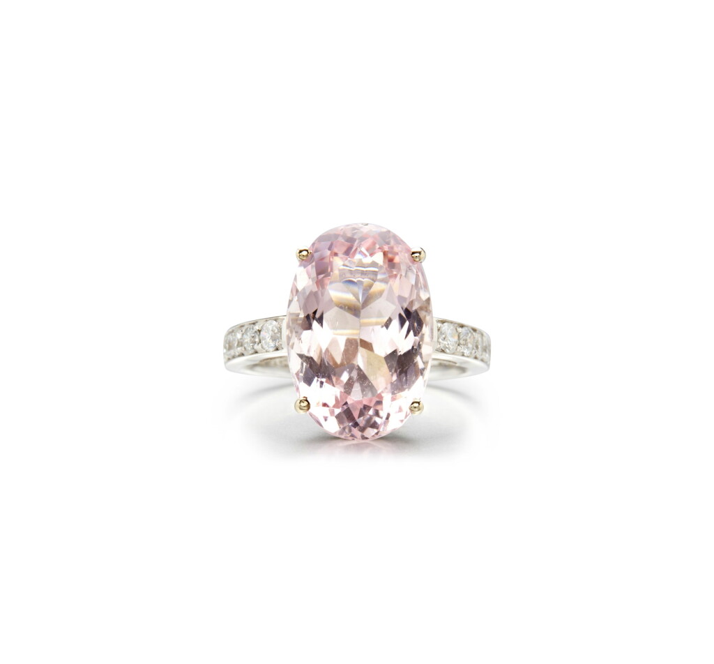 View full screen - View 1 of Lot 38. MORGANITE AND DIAMOND RING.