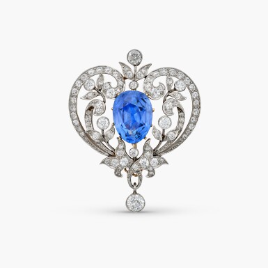 View full screen - View 1 of Lot 64. Sapphire and Diamond Pendant-Brooch 13.85克拉 天然「緬甸」未經加熱藍寶石 配 鑽石 掛墜 或 胸針.