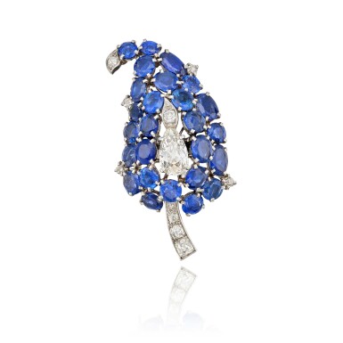 View full screen - View 1 of Lot 55. Sapphire and Diamond Clip-Brooch.