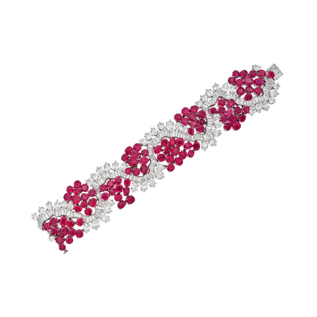 View full screen - View 1 of Lot 116. An Exquisite Ruby and Diamond Bracelet.