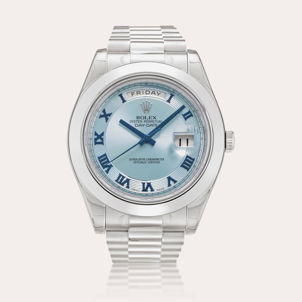 View full screen - View 1 of Lot 167. Reference 218206 Day-Date II | A platinum automatic wristwatch with day, date, and bracelet, Circa 2010.