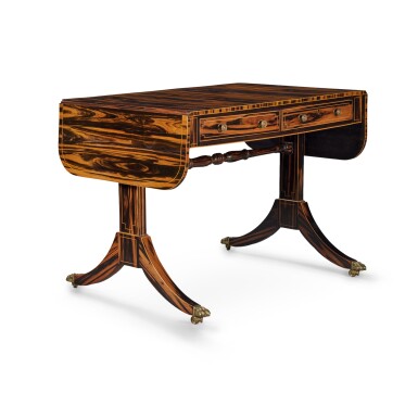 View full screen - View 1 of Lot 637. A Regency Boxwood Inlaid Calamander Sofa Table, Circa 1810.