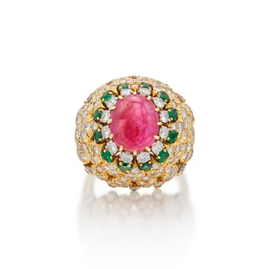 View full screen - View 1 of Lot 479. Ruby, Emerald and Diamond Ring.