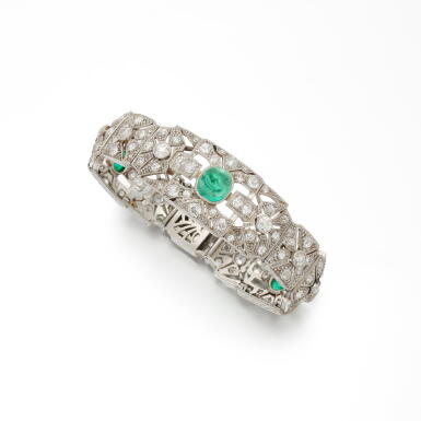 View full screen - View 1 of Lot 48. Diamond and emerald bracelet (Bracciale in smeraldi e diamanti).