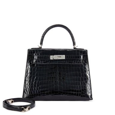 View full screen - View 1 of Lot 6044. Black Shiny Niloticus Crocodile Kelly 28 Sellier Palladium Hardware, 2014.