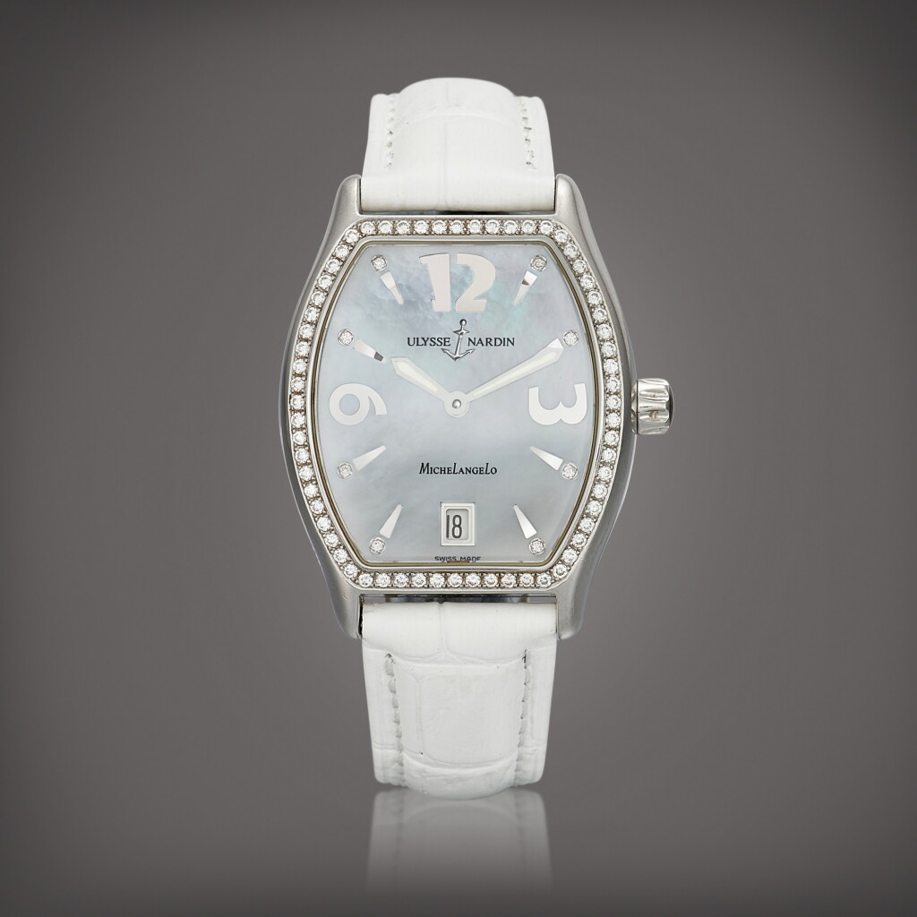 View full screen - View 1 of Lot 8760. Michelangelo, Reference 113-48 | A stainless steel and diamond-set wristwatch with mother-of-pearl dial, Circa 2005 | 雅典 | Michelangelo 型號113-48 | 精鋼鑲鑽石腕錶,備珠母貝錶盤,約2005年製.