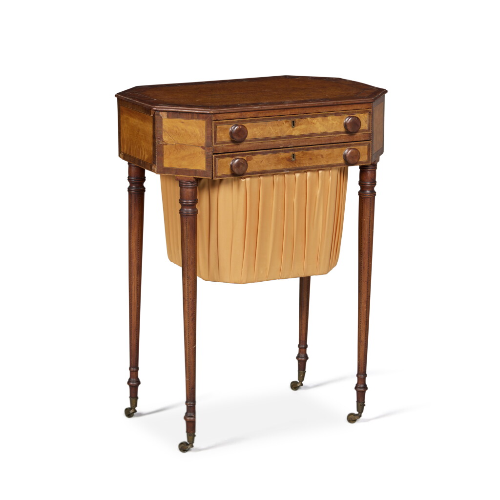 View full screen - View 1 of Lot 336. A Very Fine and Rare Federal Two Drawer Work Table, attributed to John Seymour (1738–1818) and/or Thomas Seymour (1771–1848), Boston, Massachusetts, circa 1800.