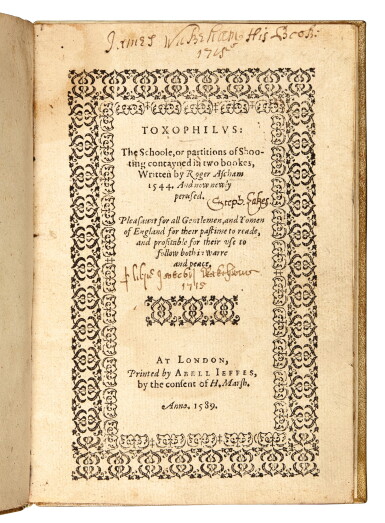 View full screen - View 1 of Lot 26. Ascham, Toxophilus, London, 1589, modern vellum.