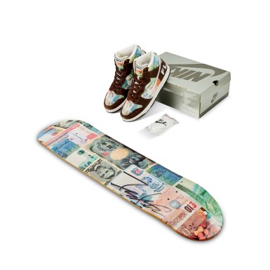 View full screen - View 1 of Lot 8613. Nike SB Dunk High Pro 'FLOM' with Signed Box and Skateboard Deck | Size 9.